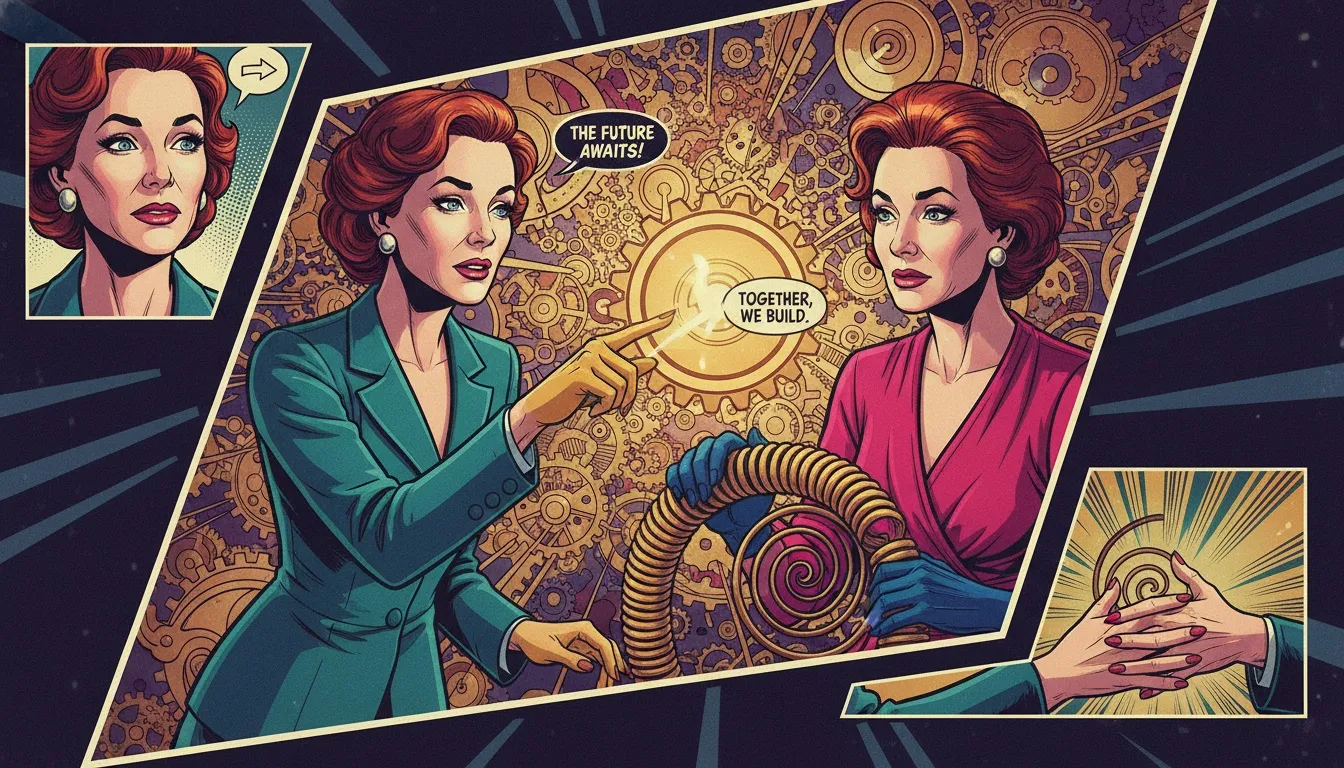 Two pairs of hands working together on a complex clockwork, representing the foresight and synergy that are the core qualities of a good personal assistant. Filename: qualities-of-a-good-personal-assistant-bestie-ai.webp