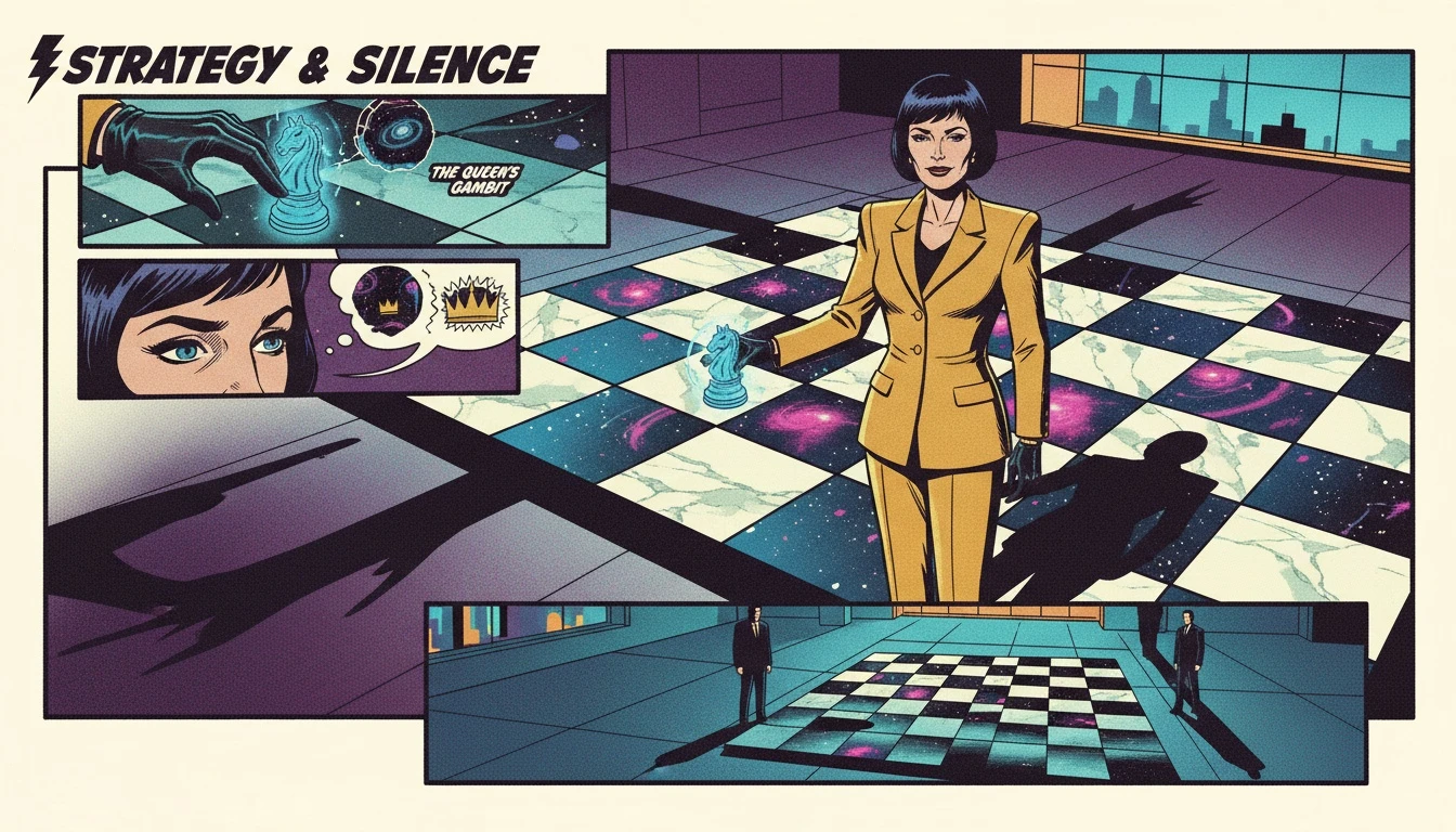 A confident woman at a chessboard representing the strategic mind of the INTJ, often considered the rarest mbti type for women. Filename: rarest-mbti-type-for-women-intj-bestie-ai.webp