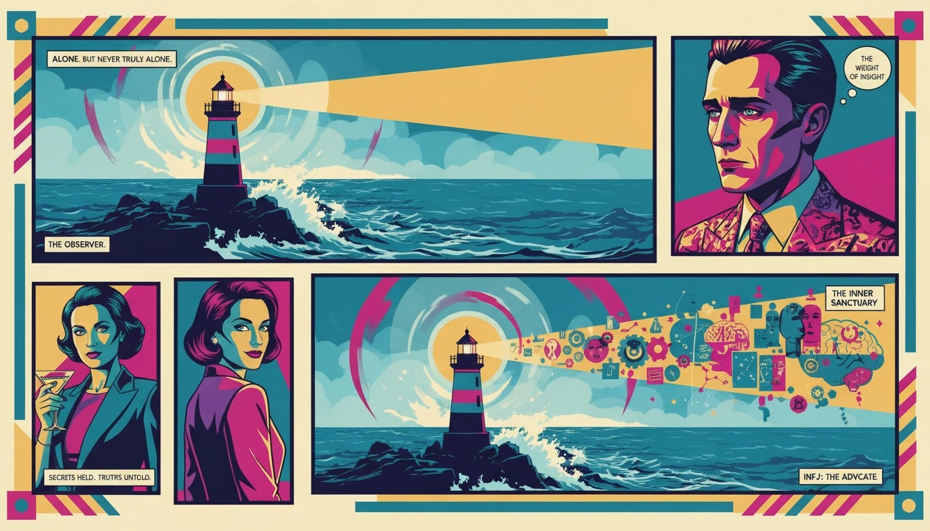 A solitary lighthouse representing the inner world of the rarest mbti type, the INFJ, and the feeling of being misunderstood yet insightful. Filename: rarest-mbti-type-bestie-ai.webp