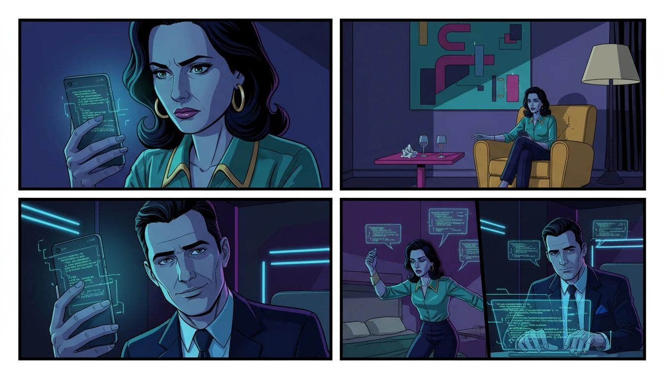 A person looks thoughtfully at their phone, where a dating app chat shows the limitations of using rizz ai for authentic connection. Filename: rizz-ai-review-dating-apps-bestie-ai.webp