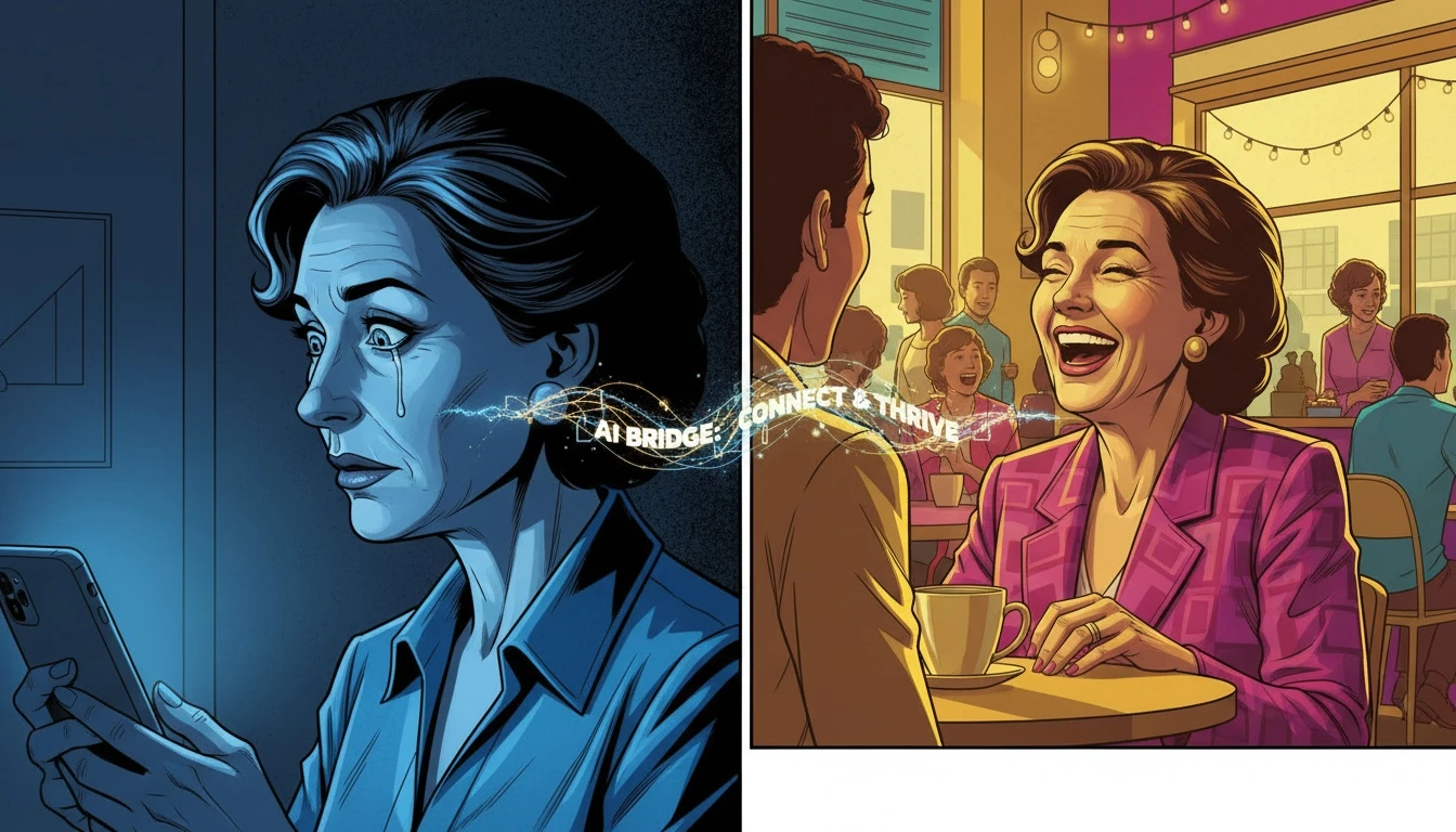 A person transitions from anxious online dating with a rizz ai tool to a genuine in-person connection, illustrating the potential long term effects of using ai dating assistants for building confidence. Filename: rizz-ai-social-skills-atrophy-bestie-ai.webp