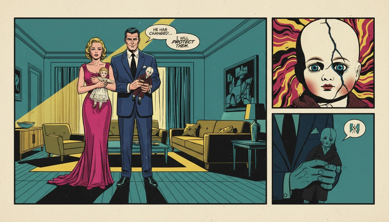 An image of two sibling dolls, one cracked, symbolizing the Romy Reiner fear of brother Nick Reiner and the deep interfamilial trauma within a family system. Filename: romy-reiner-fear-of-brother-nick-reiner-bestie-ai.webp