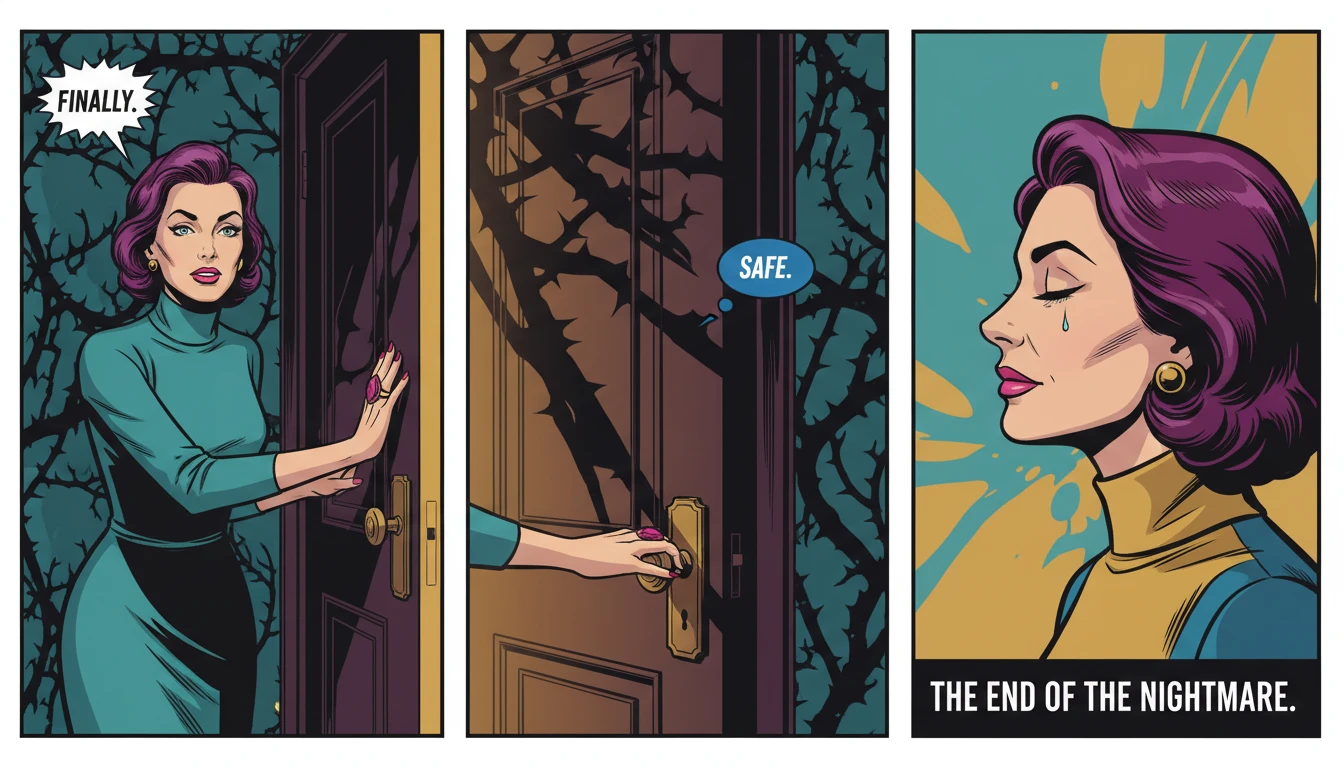 A woman's hand closing a door, symbolizing the final step in a safety plan for leaving an abusive relationship and finding peace. filename: safety-plan-for-leaving-an-abusive-relationship-bestie-ai.webp