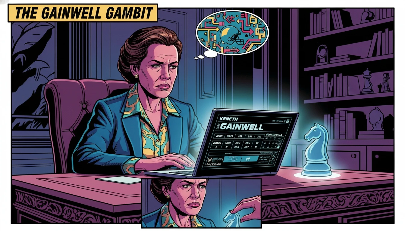 A fantasy football manager makes a crucial start or sit decision about Kenneth Gainwell, symbolized by a single glowing chess piece on their desk. Filename: kenneth-gainwell-fantasy-football-decision.webp