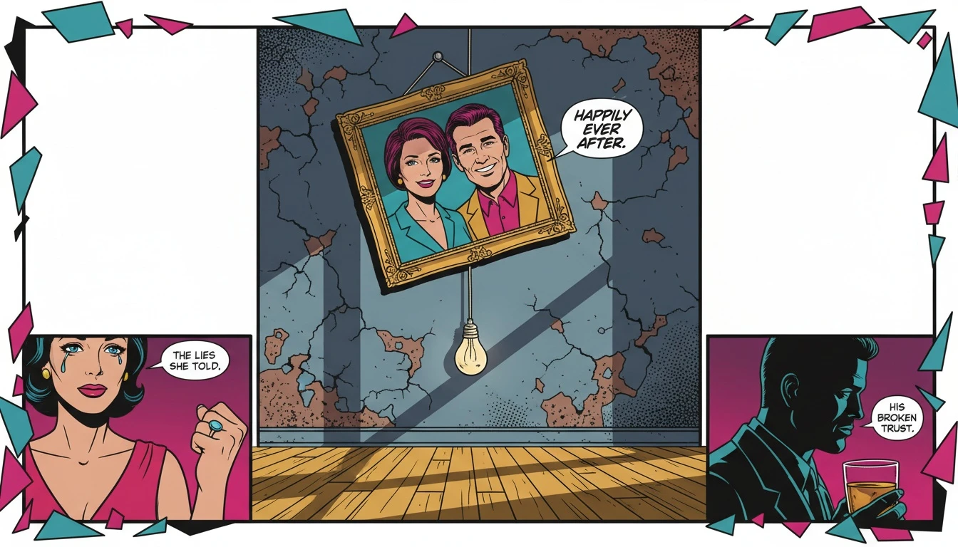 A framed photo of a smiling couple hangs on a desolate wall, illustrating the key signs a relationship is just for show. signs-a-relationship-is-just-for-show-bestie-ai.webp