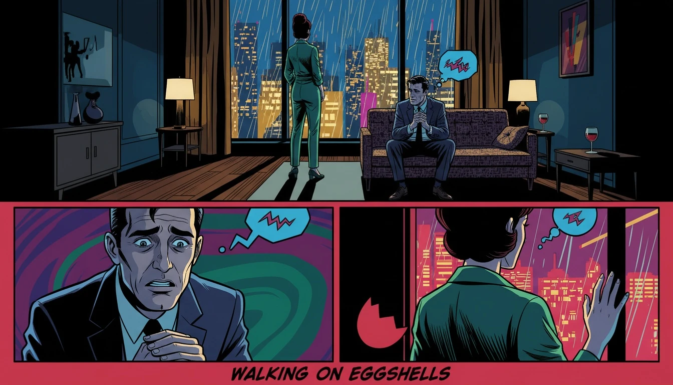 A moody image showing a couple in a tense moment, illustrating one of the key signs of a high conflict relationship: emotional distance and anxiety. signs-of-a-high-conflict-relationship-bestie-ai.webp