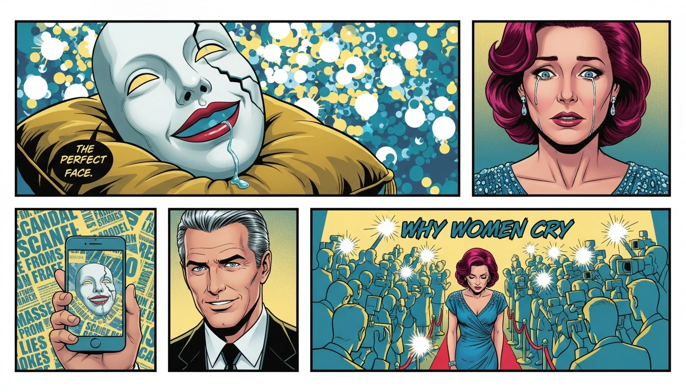 A cracked porcelain mask revealing a human tear, symbolizing the hidden truth behind the glossy signs of a public relations relationship. signs-of-a-public-relations-relationship-bestie-ai.webp