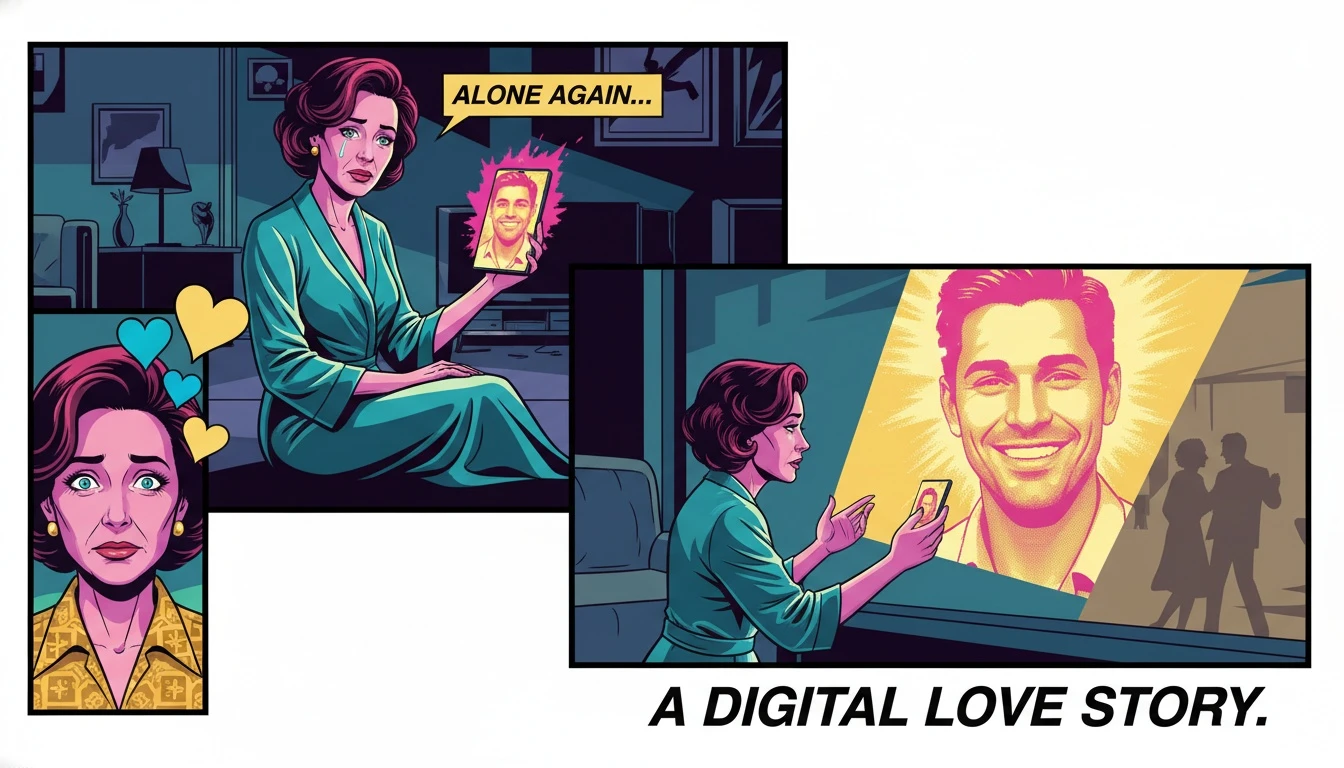 A person illuminated by a phone displaying a celebrity's face, illustrating the loneliness that can be one of the signs of an unhealthy parasocial relationship. Filename: signs-of-an-unhealthy-parasocial-relationship-bestie-ai.webp