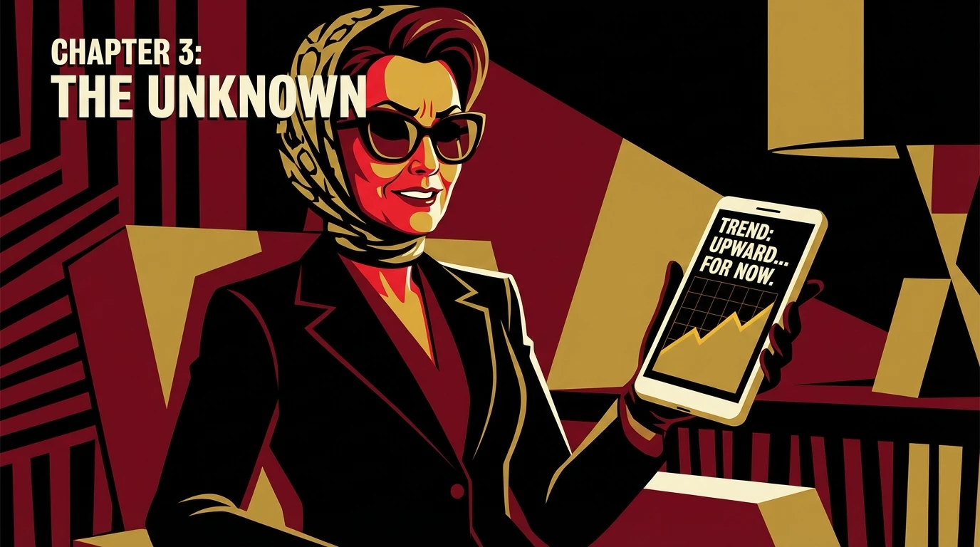 A woman contemplates the connection between slow rising hCG and ectopic pregnancy symptoms as she views a gently rising graph on her phone in a dark room. File: slow-rising-hcg-and-ectopic-pregnancy-symptoms-bestie-ai.webp