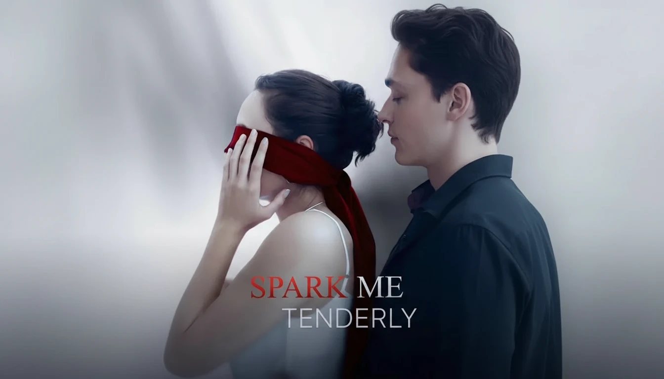 A dramatic still from Spark Me Tenderly featuring Floris Blossom and Eric Brighton in an intense, romantic moment, capturing the series' dark romance aesthetic.