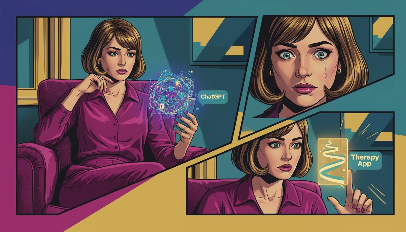 A person thoughtfully comparing ChatGPT vs. specialized ai therapy apps on their phone, illustrating the choice for better mental health. filename: specialized-ai-therapy-apps-vs-chatgpt-bestie-ai.webp