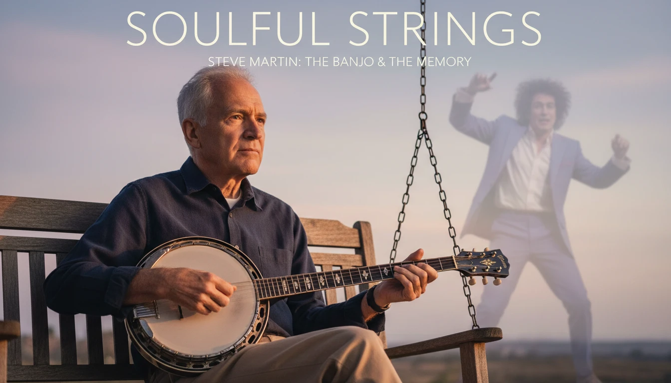 A thoughtful portrait capturing Steve Martin's banjo skills, showing the musician side of the artist in a quiet moment, separate from his comedy career. steve-martin-banjo-skills-analysis-bestie-ai.webp