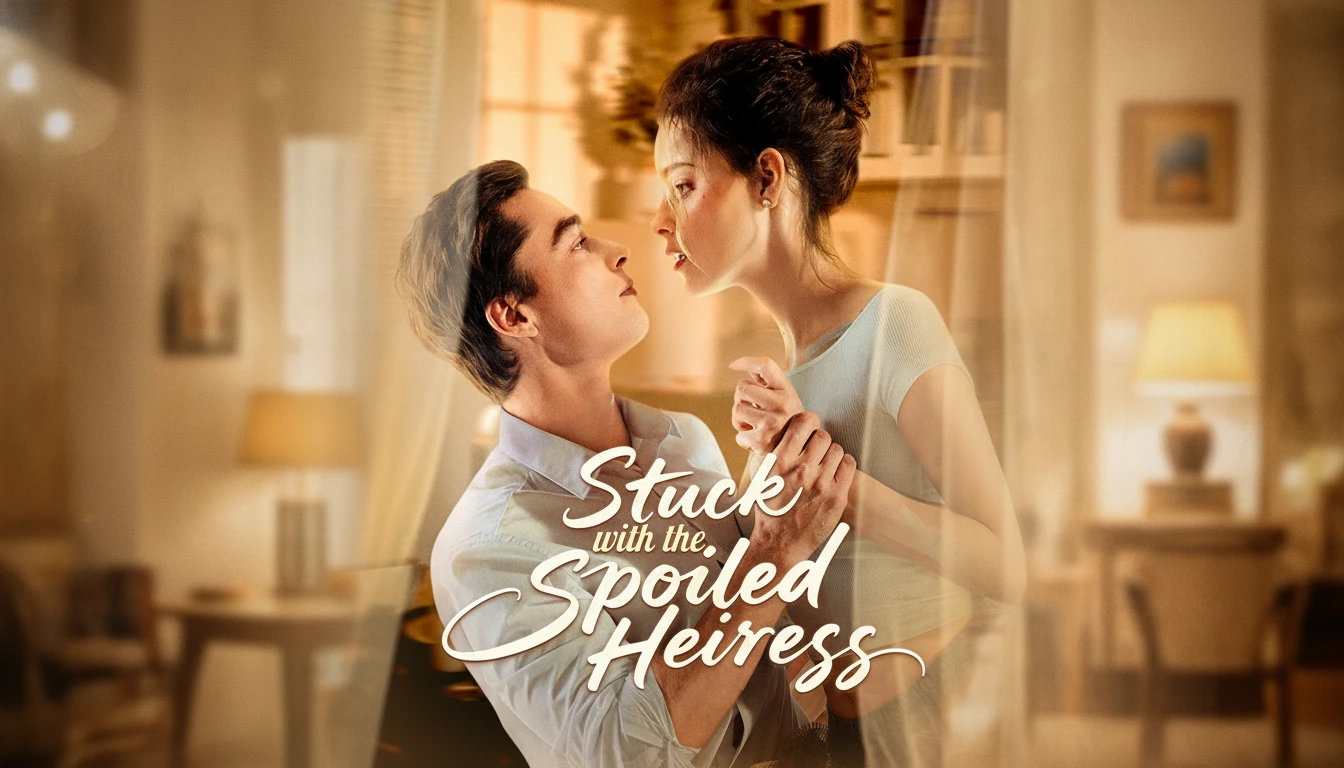 A dramatic still from Stuck With The Spoiled Heiress featuring the lead couple, Maya and Peter, in a tense yet intimate moment, symbolizing their journey from animosity to love.