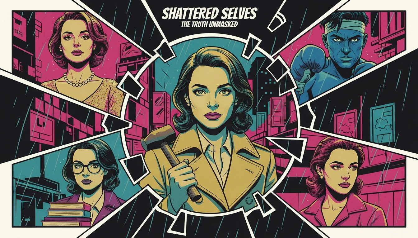 A symbolic image representing Sydney Sweeney breaking stereotypes, where a confident woman looks past the shattered reflections of her old personas in a broken mirror. Filename: sydney-sweeney-breaking-stereotypes-bestie-ai.webp