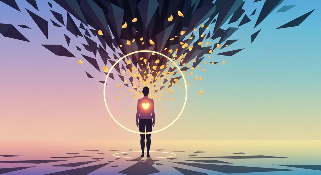 taking-things-personally-psychology-bestie-ai.webp - A conceptual representation of taking things personally psychology showing a person protected by a psychological shield that transforms criticism into peace.