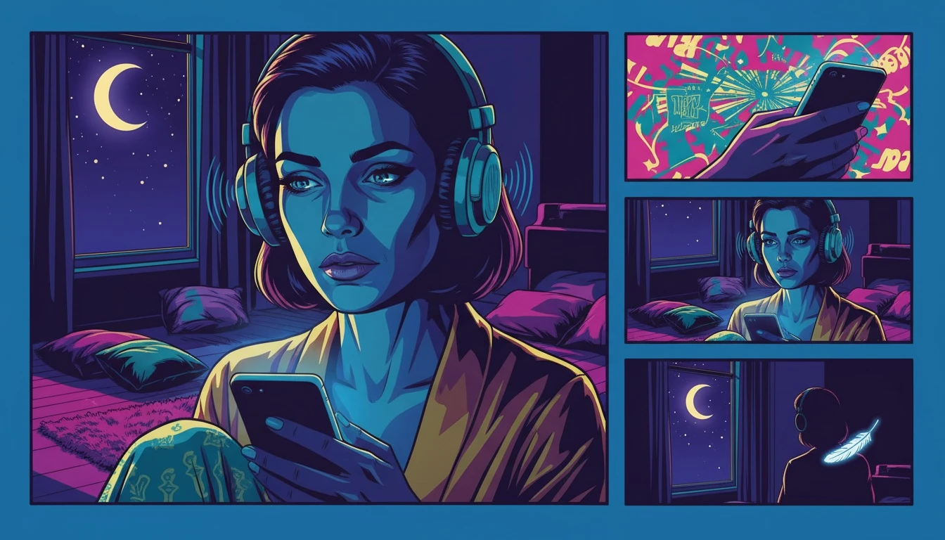 A visual representation of using a 'how to get over a breakup guide' through music, showing a person finding solace and strength while listening to a playlist in a quiet room. Filename: how-to-get-over-a-breakup-guide-bestie-ai.webp