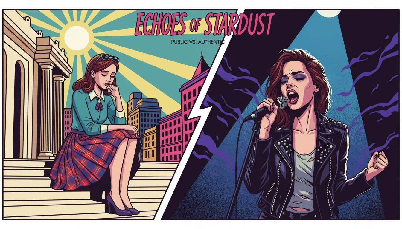 A split image representing Taylor Momsen leaving Gossip Girl: on one side, a preppy actress on the Met steps, on the other, a passionate rockstar on stage, symbolizing a pivot to creative fulfillment. Filename: taylor-momsen-leaving-gossip-girl-career-change-bestie-ai.webp