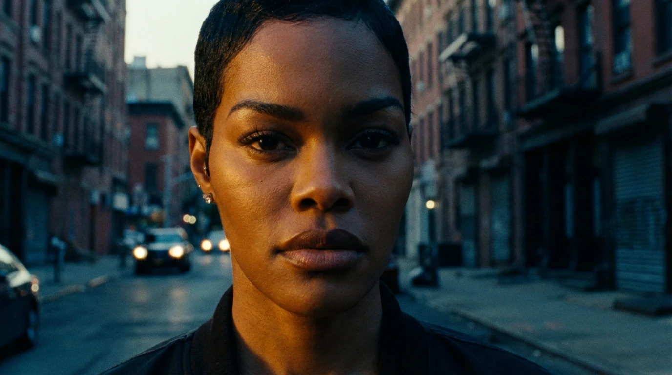 A powerful image representing the Teyana Taylor acting career analysis, showing her with a determined and soulful expression, symbolizing her acclaimed movie roles. teyana-taylor-acting-career-analysis-bestie-ai.webp