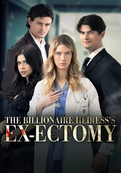 A dramatic scene from The Billionaire Heiress's Ex-Ectomy, showing Emily Carter, the protagonist, standing triumphantly as her adversaries Ryan and Samantha look on in dismay, symbolizing her powerful revenge.