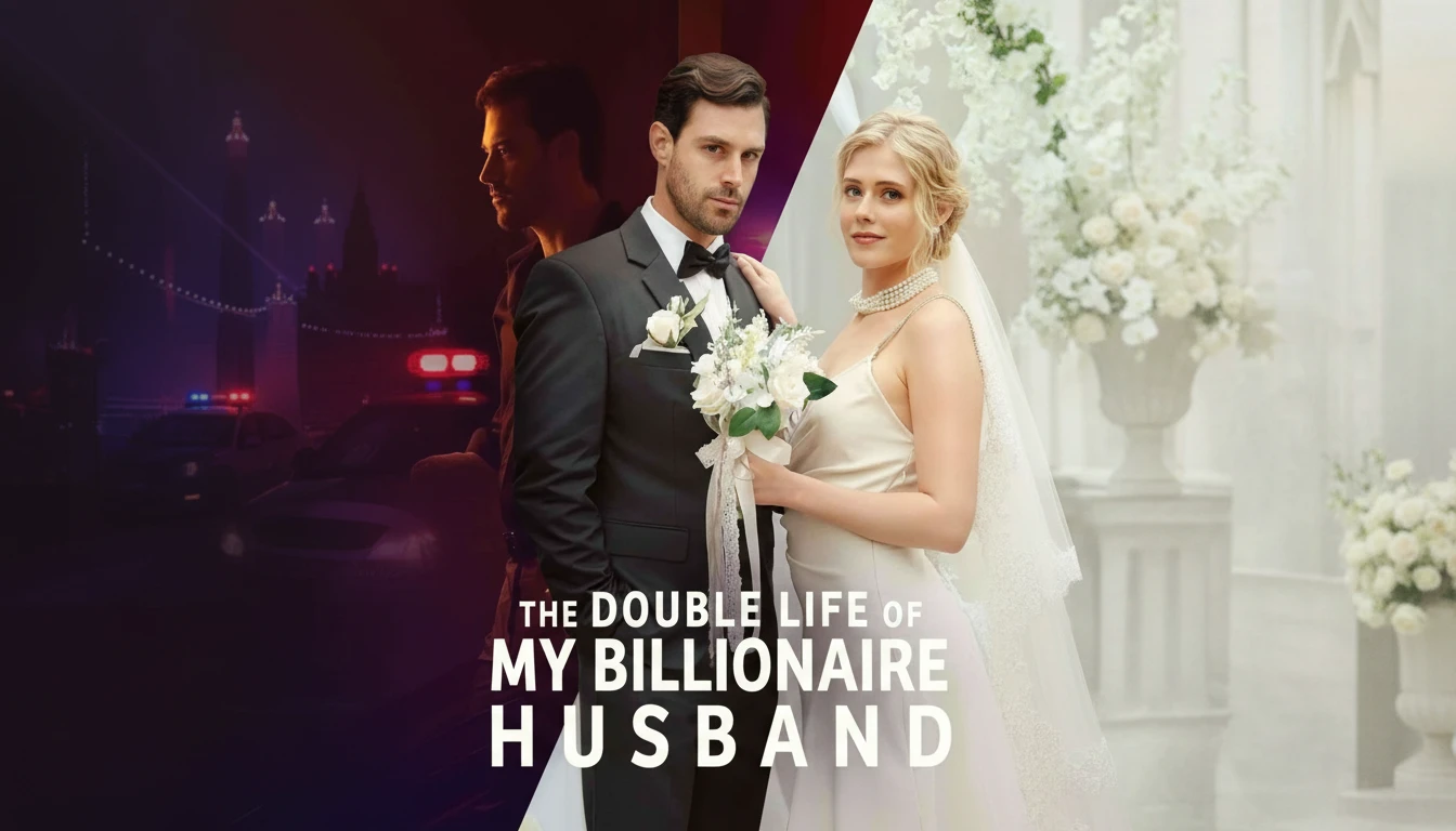A dramatic still from The Double Life of My Billionaire Husband, featuring the lead female character in a moment of surprise and the male lead looking mysterious, highlighting the hidden identity theme.