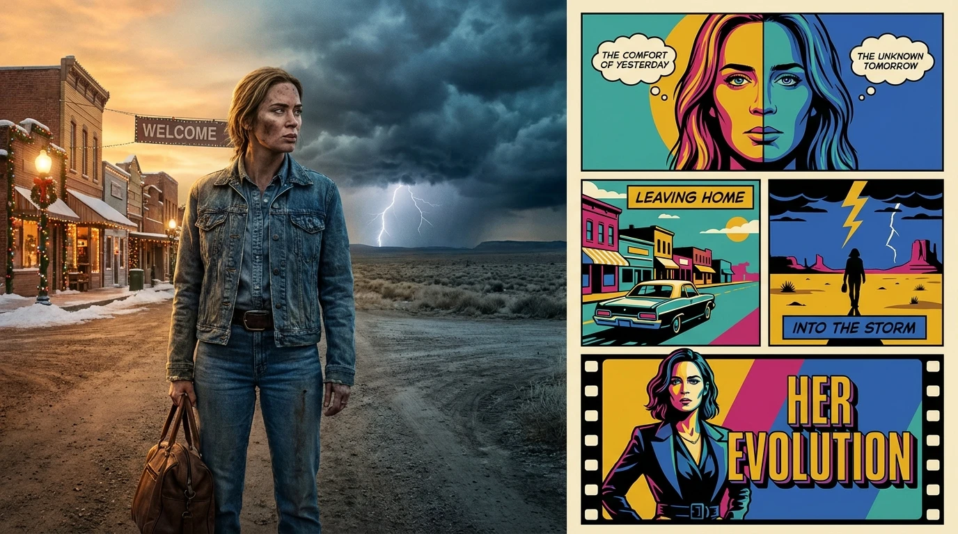 A symbolic image representing the evolution of Kayla Wallace from charming past roles to her gritty new character, highlighting her dynamic acting career. Filename: the-evolution-of-kayla-wallace-bestie-ai.webp