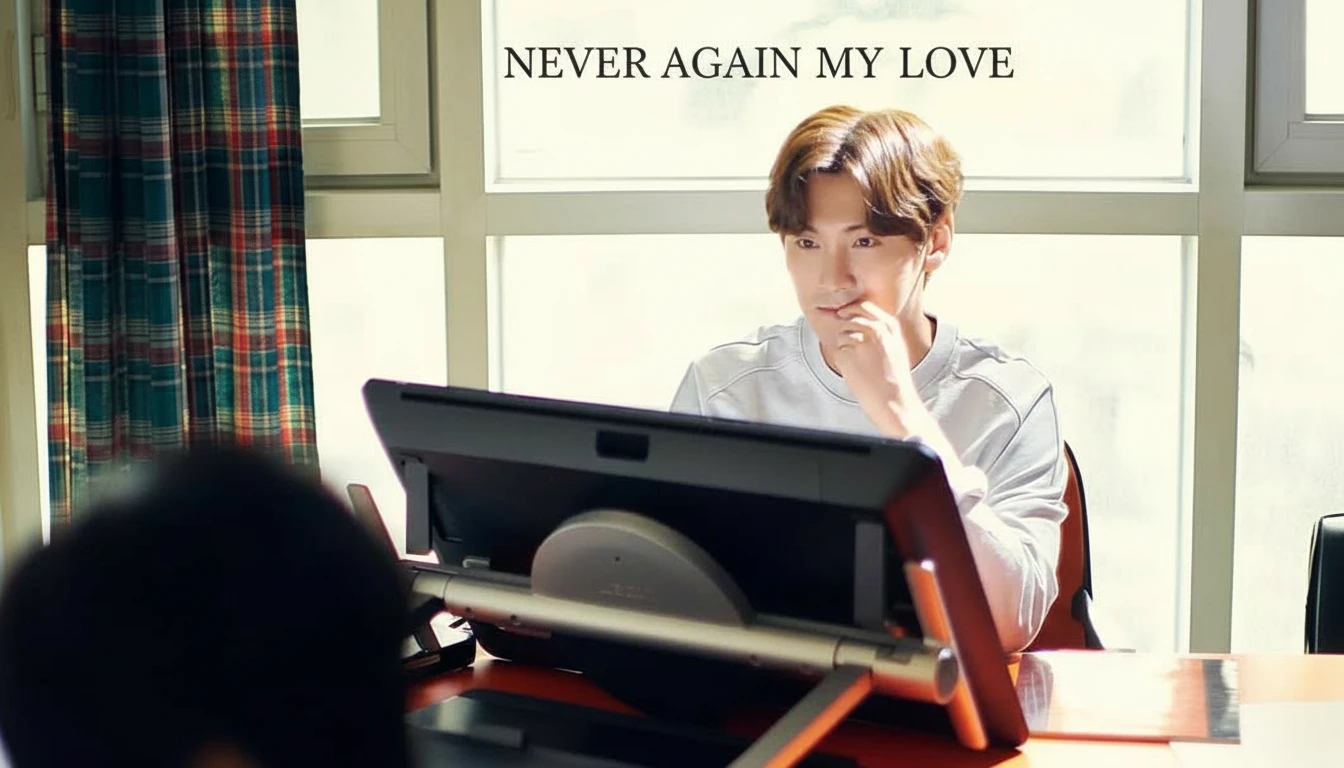 Elara Rhode, Ethan Walden, and Charlie Shaw in a dramatic pose from Never Again My Love, reflecting the complex love triangle and emotional journey.