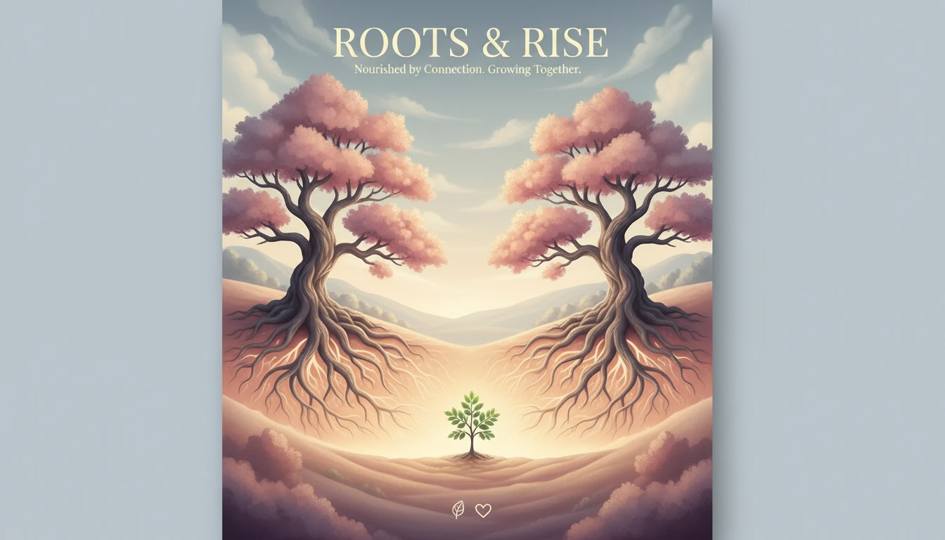 A symbolic image for a Tom Brady Gisele co-parenting guide, showing two strong trees with connected roots supporting a young sapling, representing putting kids first after divorce. Filename: tom-brady-gisele-co-parenting-guide-bestie-ai.webp