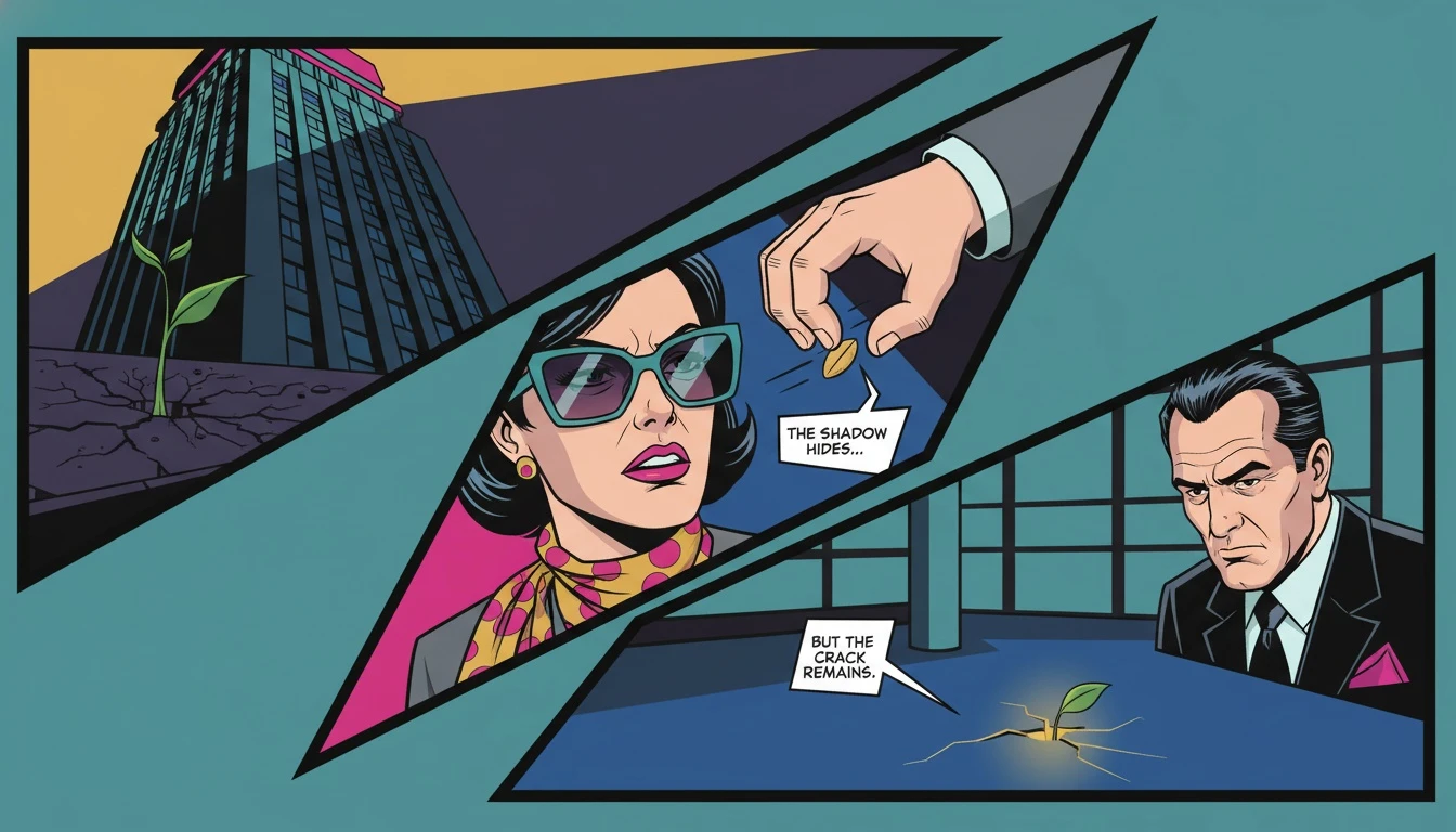 A small plant in the oppressive shadow of a skyscraper, symbolizing the need to identify toxic leadership traits by mbti type in the workplace. toxic-leadership-traits-by-mbti-type-bestie-ai.webp