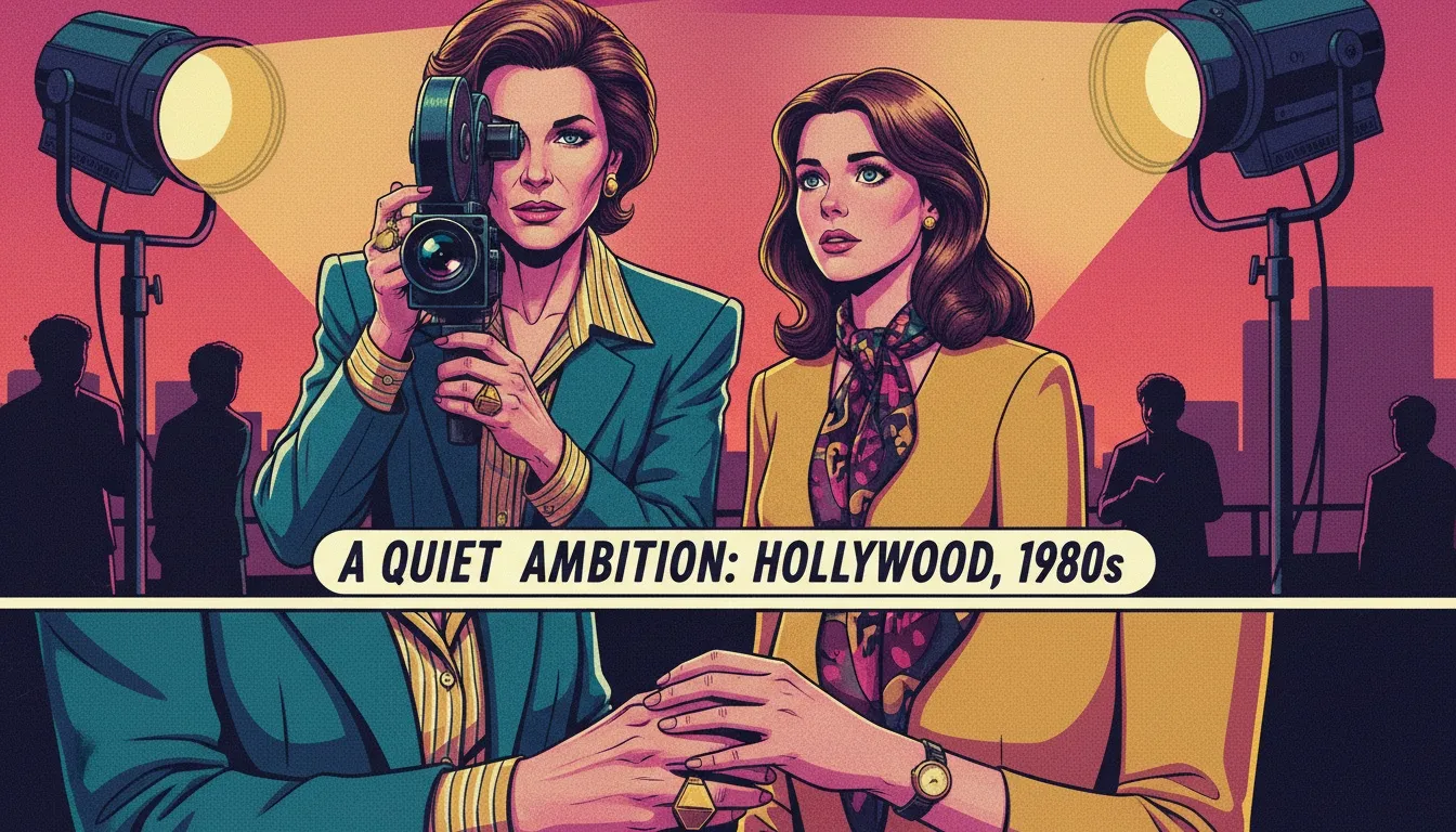 A symbolic image capturing the complex Tracy Reiner and Penny Marshall relationship on a film set, illustrating their unique mother-daughter bond in Hollywood. Filename: tracy-reiner-and-penny-marshall-relationship-bestie-ai.webp