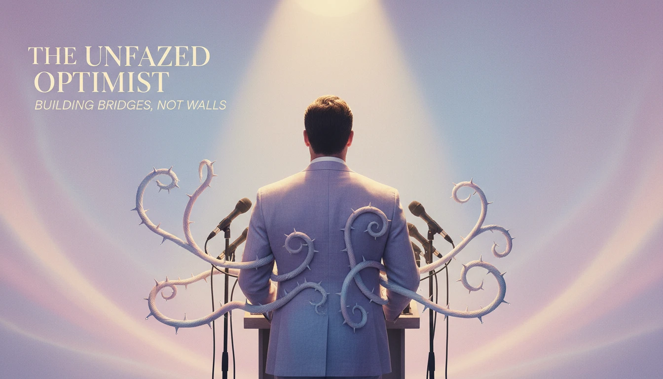 A visual metaphor for the famous Troy Aikman quote about cheap tactics, showing a man maintaining his composure and authority against a barrage of aggressive questions, illustrating assertive communication. troy-aikman-quote-about-cheap-tactics-bestie-ai.webp