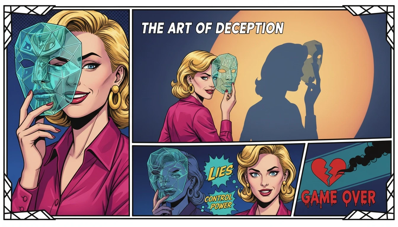 A person holding up a complex mask representing the concept of using MBTI as an excuse, with their true, manipulative expression visible through it. Titled using-mbti-as-an-excuse-bestie-ai.webp.