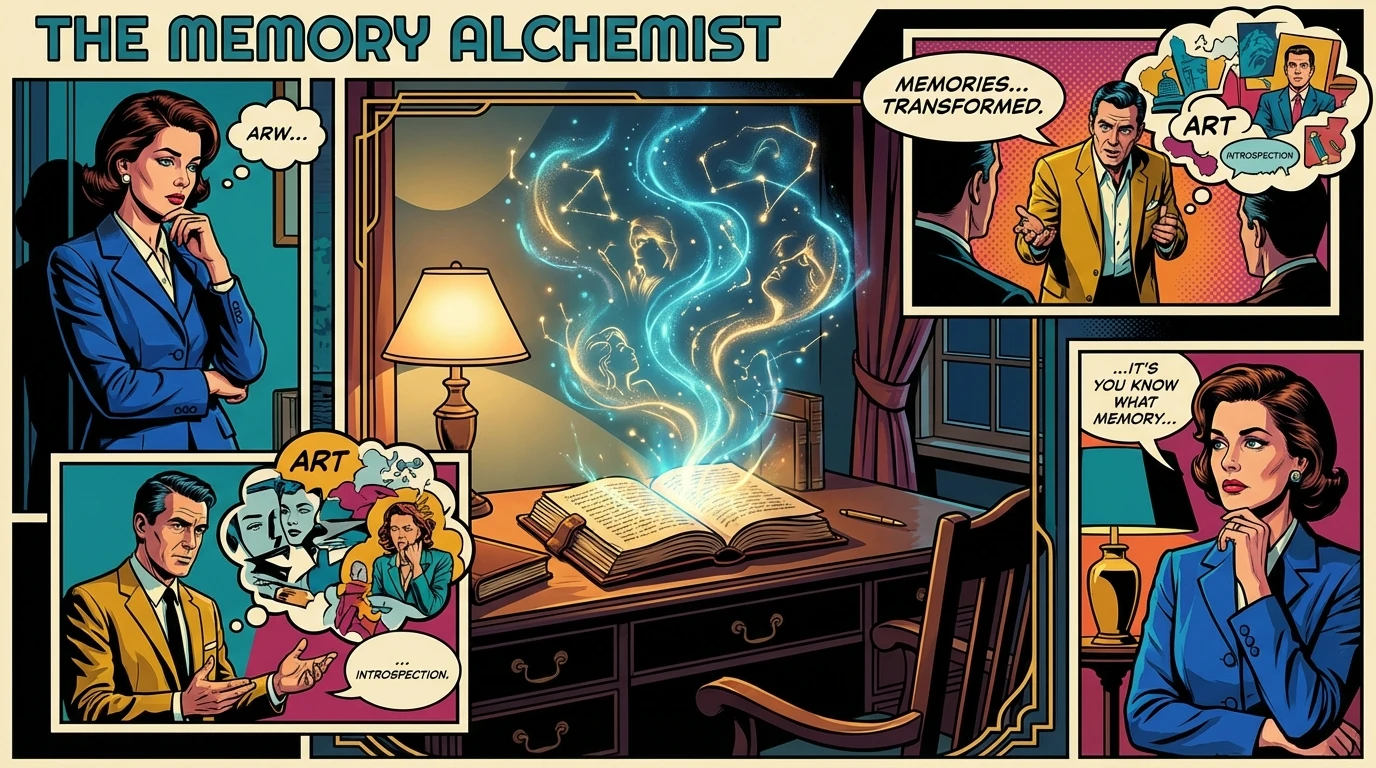 A symbolic image showing how using personal experience in creative work can transform painful memories into beautiful art, represented by a glowing journal on a desk. Filename: using-personal-experience-in-creative-work-bestie-ai.webp