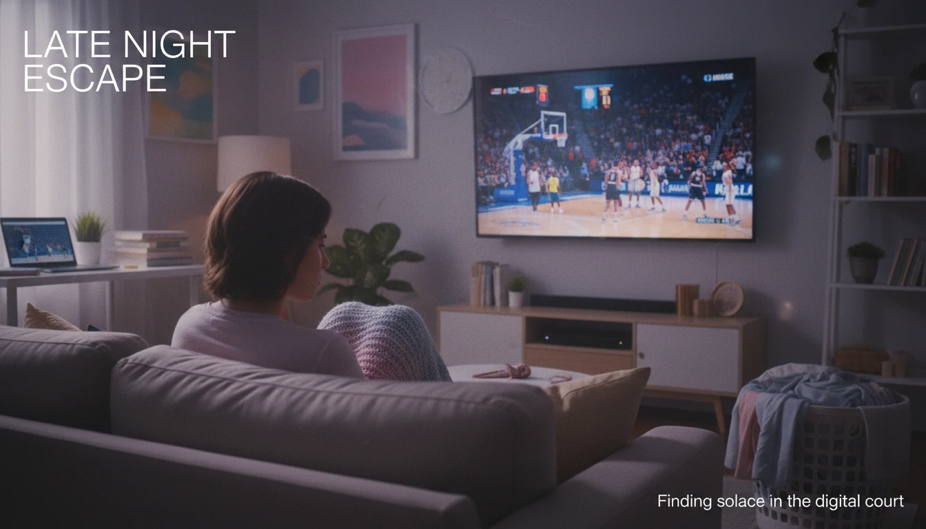 A person finds solace in a basketball game, illustrating the fine line when using sports as an escape vs avoidance in their personal life. using-sports-as-an-escape-vs-avoidance-bestie-ai.webp