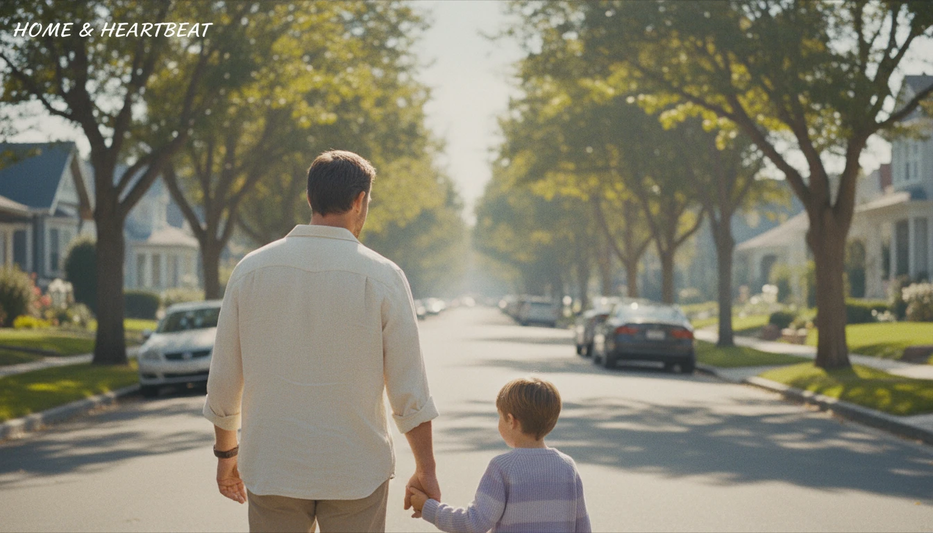 A symbolic image showing the private world of Vince Vaughn wife and kids, represented by a father and son walking away from the camera, emphasizing family and protection. vince-vaughn-wife-and-kids-bestie-ai.webp