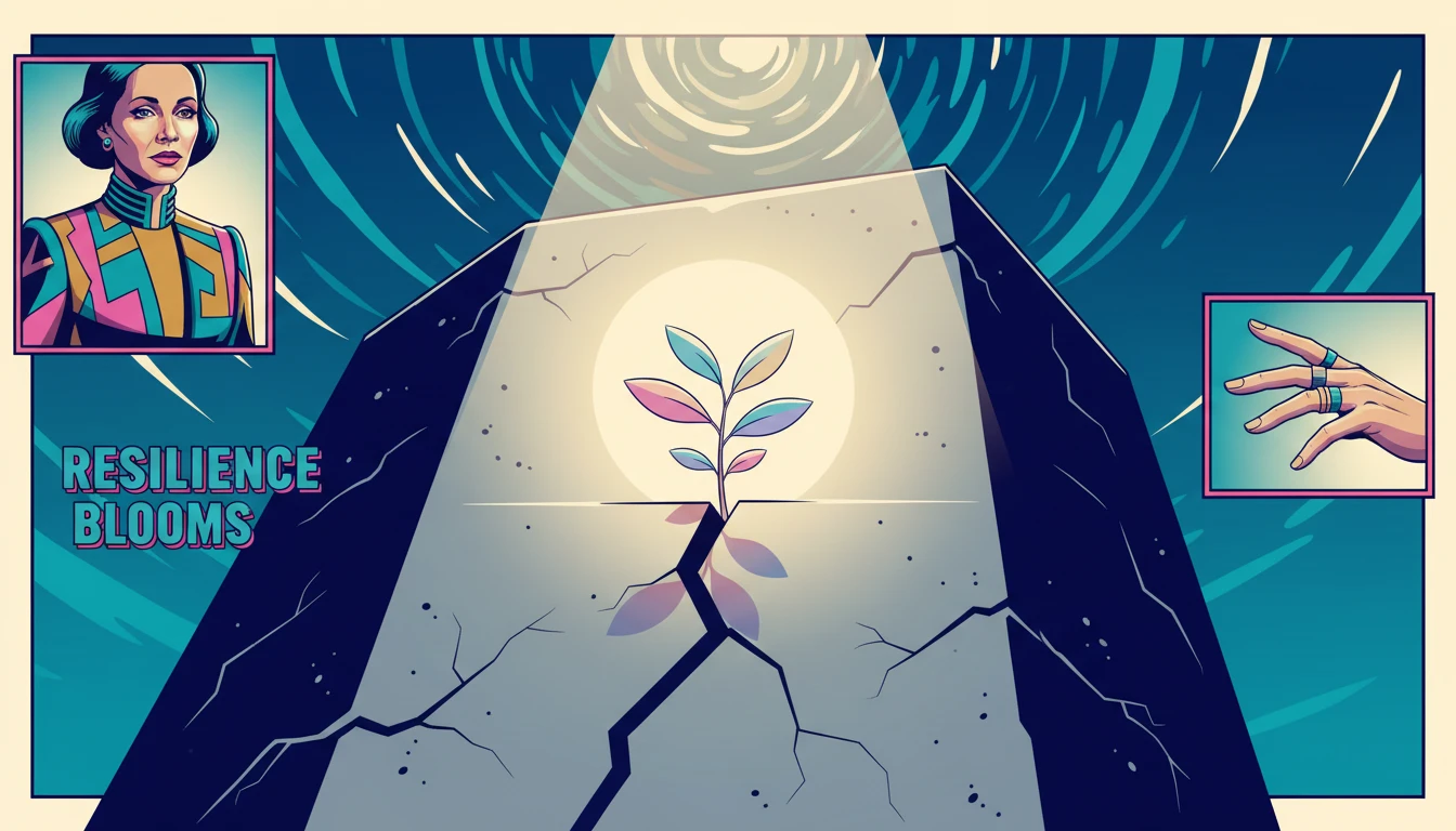 A symbolic representation of Wan'Dale Robinson overcoming underdog mentality shown as a bright plant breaking through heavy concrete.