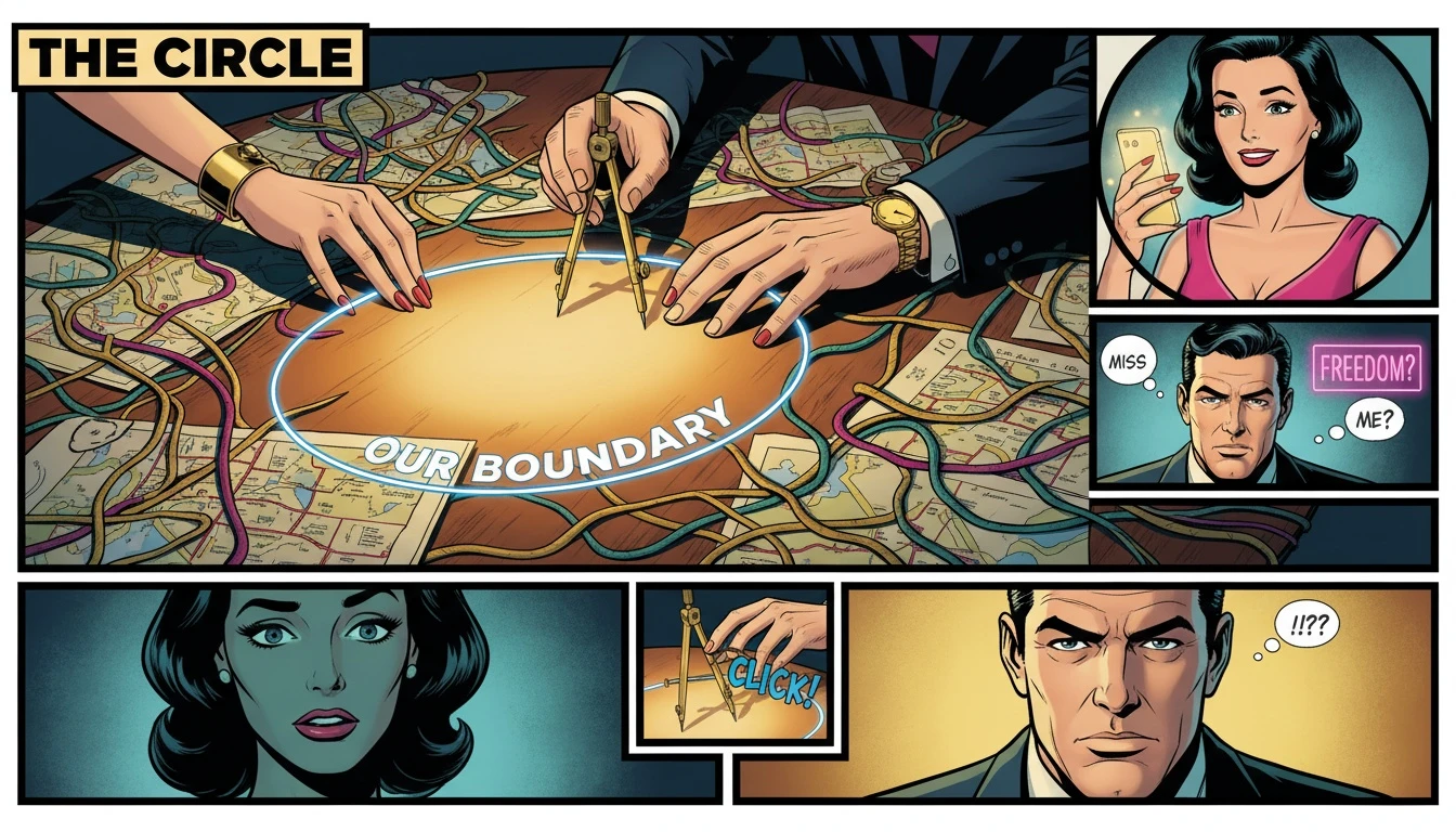 Two people defining what constitutes infidelity in a relationship by drawing a clear boundary together, symbolizing trust and agreement. what-constitutes-infidelity-in-a-relationship-bestie-ai.webp