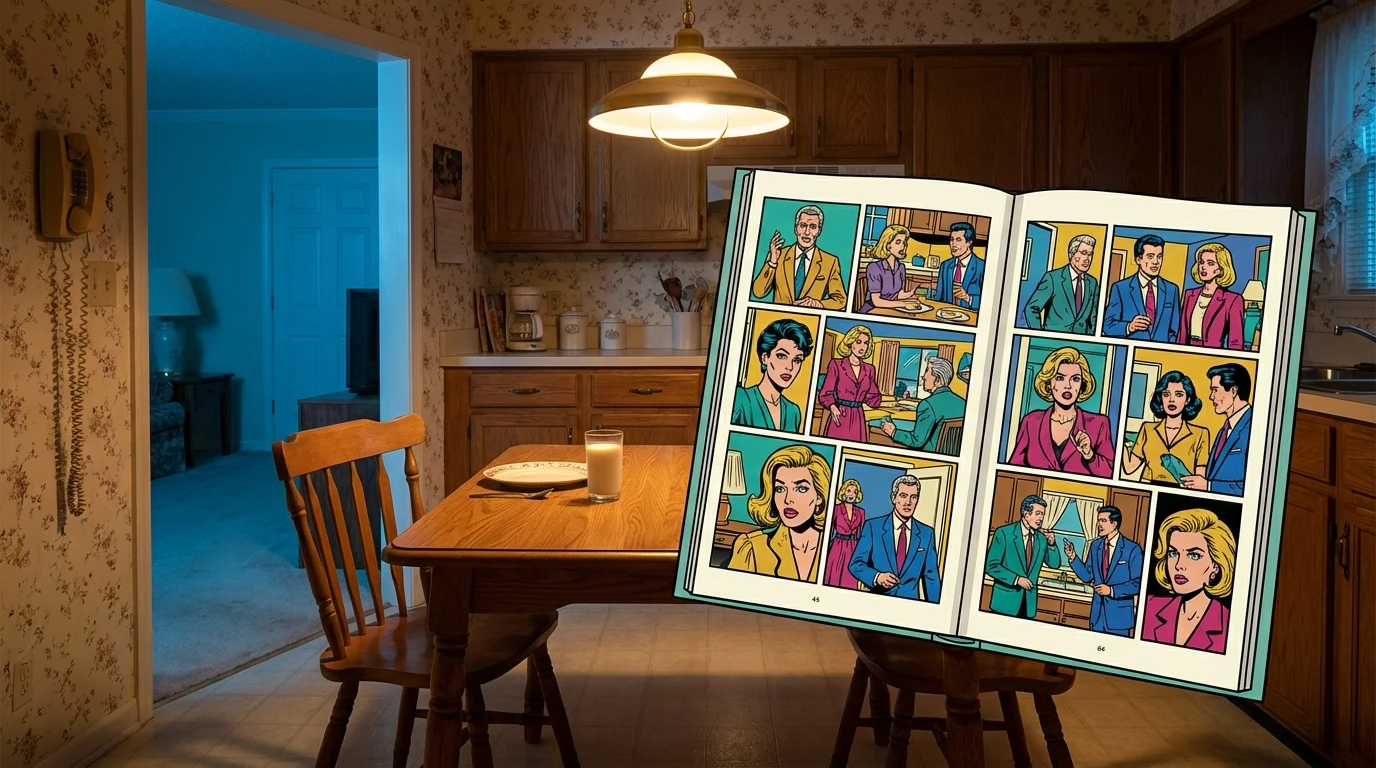 An empty chair at a 1980s dinner table, symbolizing the question 'what if Mike Wheeler went missing' and the potential crisis for his mother, Karen Wheeler. Filename: what-if-mike-wheeler-went-missing-karen-wheeler-bestie-ai.webp