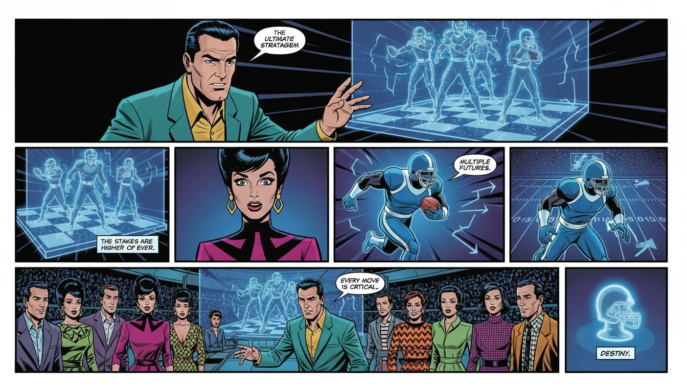 An abstract image showing the strategic complexity of what is Taysom Hill's real position, depicted as a player across a chessboard-like football field. Filename: what-is-taysom-hills-real-position-bestie-ai.webp