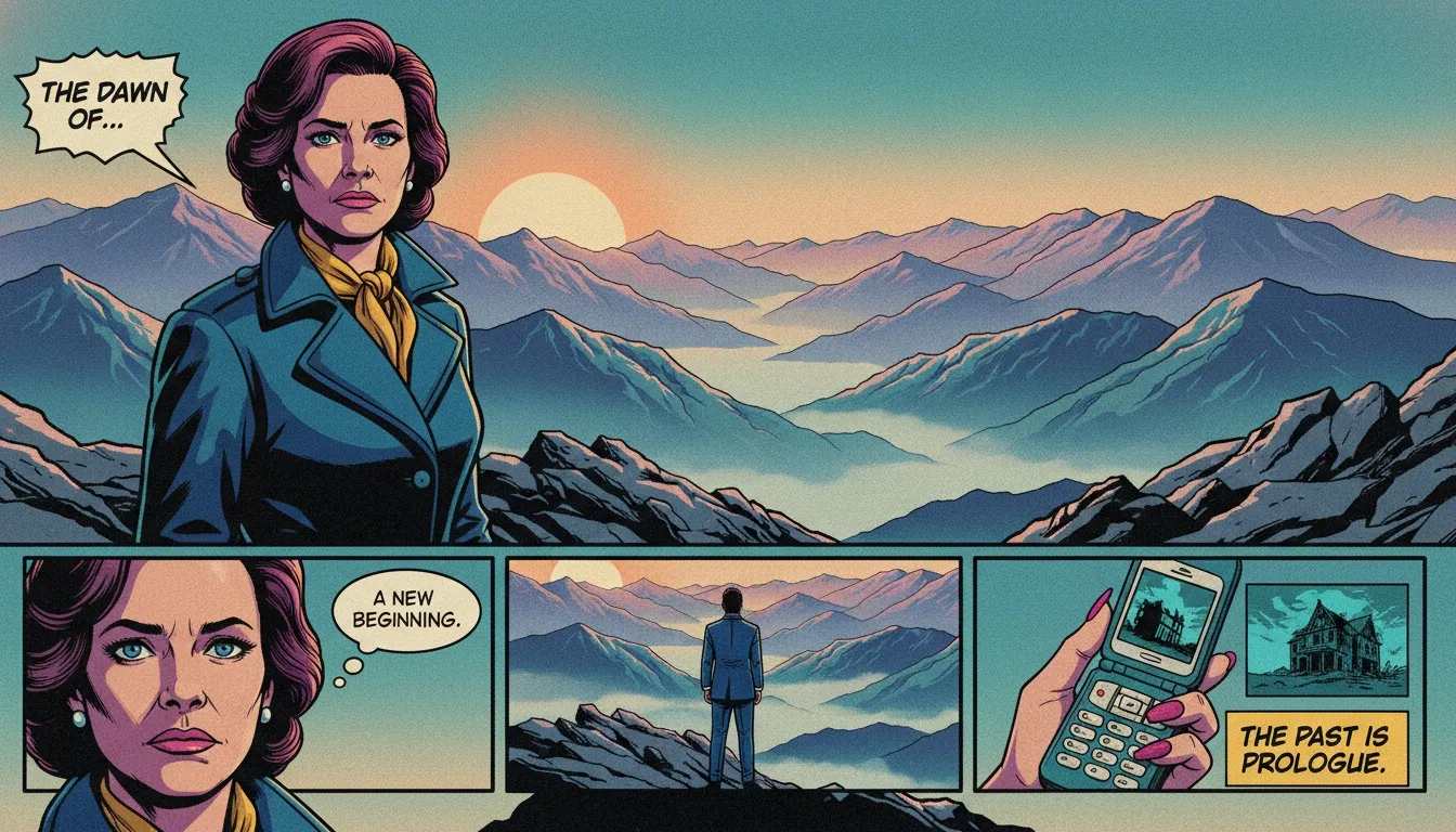 A hiker on a mountain peak contemplates what to do after achieving a goal, looking out at new challenges ahead instead of celebrating the past climb. filename: what-to-do-after-achieving-a-goal-bestie-ai.webp