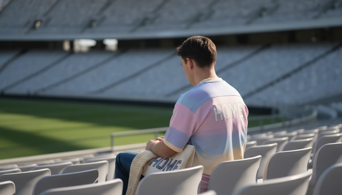 A fan reflects on what to do when your favorite player is traded, sitting alone in stadium seats with a blurred jersey representing sports disappointment and coping.