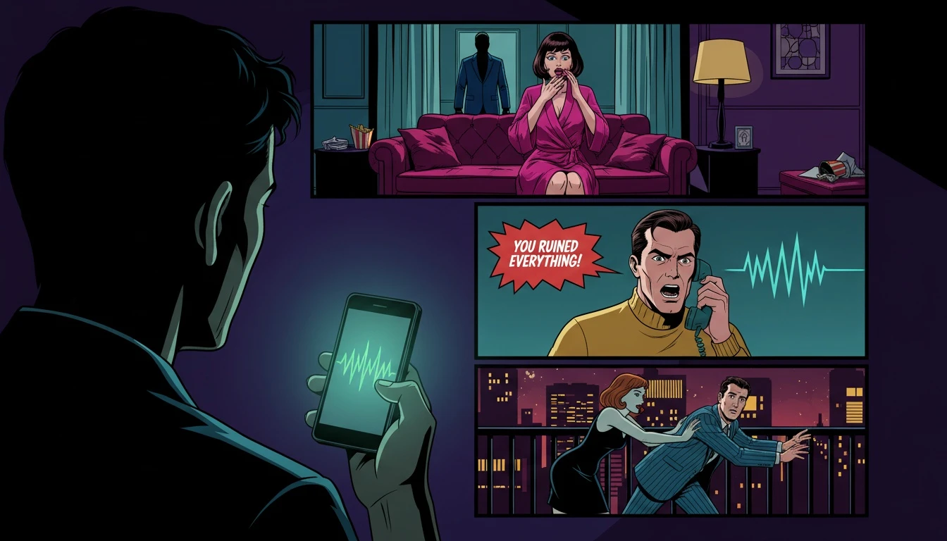 A person in a dark room looks stressed while listening to a soundwave on their phone, illustrating the feeling when green noise is irritating instead of soothing. Filename: why-green-noise-is-irritating-bestie-ai.webp