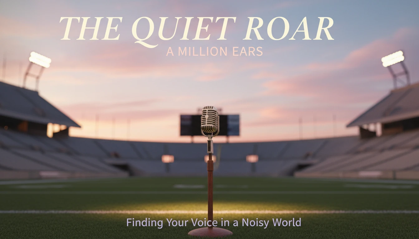 An isolated microphone on a sports field, symbolizing the intense criticism and pressure faced by announcer Joe Buck. Filename: joe-buck-bestie-ai.webp