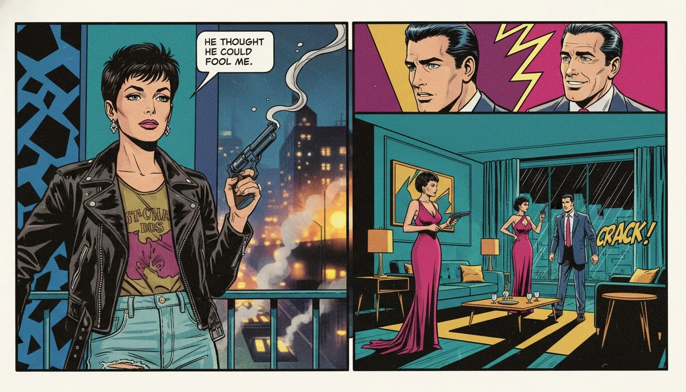 A woman embodying the essence of this Winona Ryder 90s style guide, sitting thoughtfully on a city fire escape wearing a leather jacket and pixie cut. winona-ryder-90s-style-guide-bestie-ai.webp