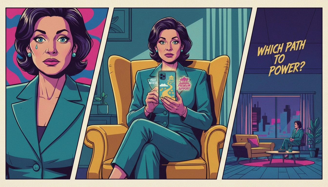 A person evaluating the Wysa free vs paid options on their phone, symbolizing the choice for an affordable mental health app. Filename: wysa-free-vs-paid-review-bestie-ai.webp