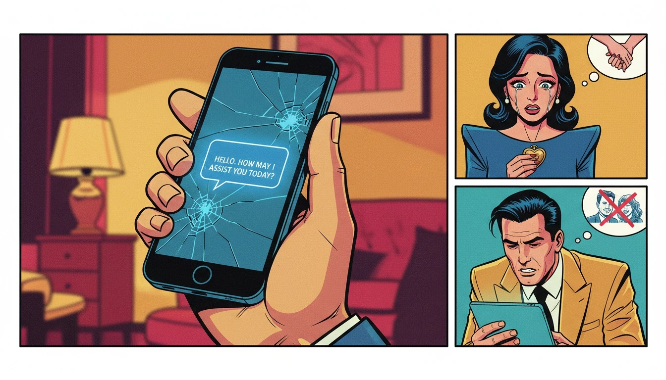 A symbolic image showing the limitations of AI therapy apps like wysa-ai-therapy-limitations-bestie-ai.webp, where a human hand holds a phone, representing the need for real connection over technology for severe depression.