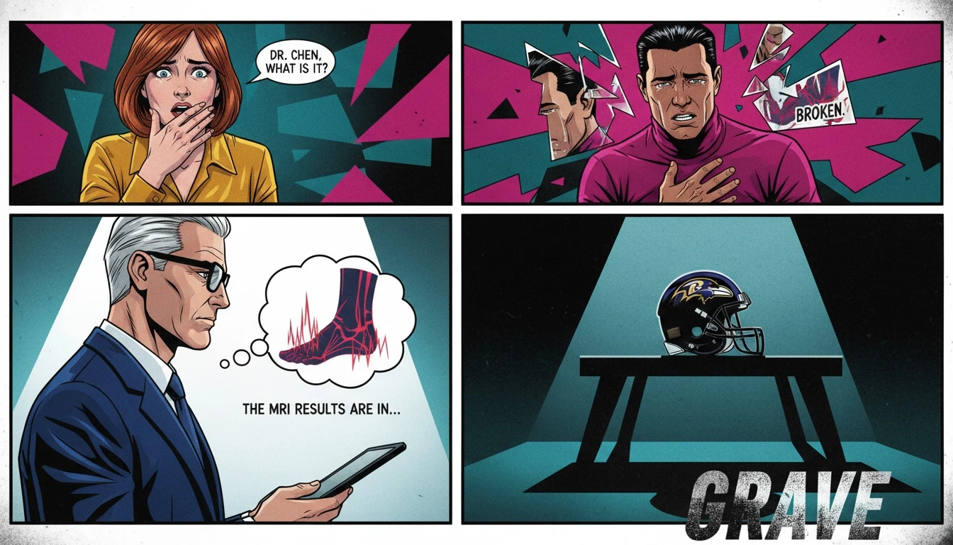 A Baltimore Ravens helmet on a bench, symbolizing the tense wait for the latest Zay Flowers injury update and his status for the next game. zay-flowers-injury-update-bestie-ai.webp