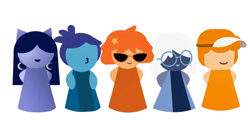 The five Besties: Buddy, Vix, Cory, Pavo and Luna
